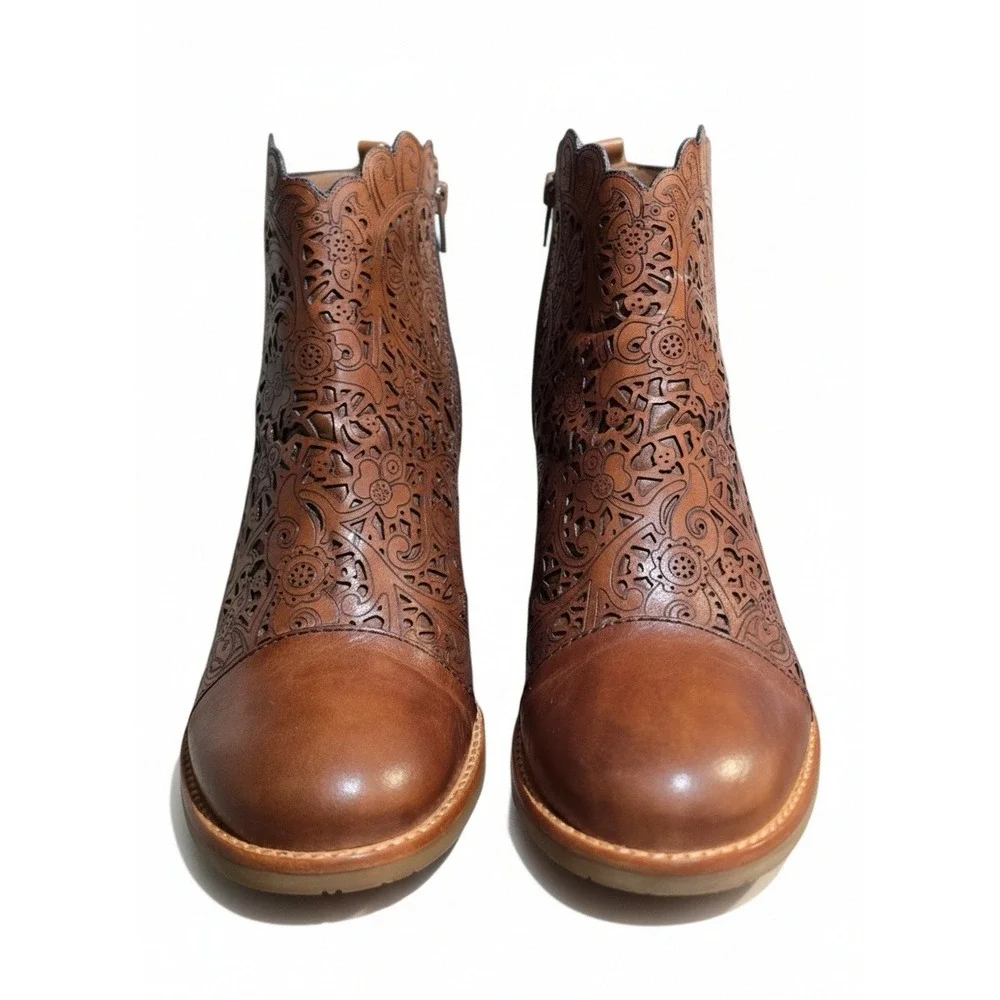 Brighton Glory Luggage Leather Laser Cut Boho Ankle Boots 6.5